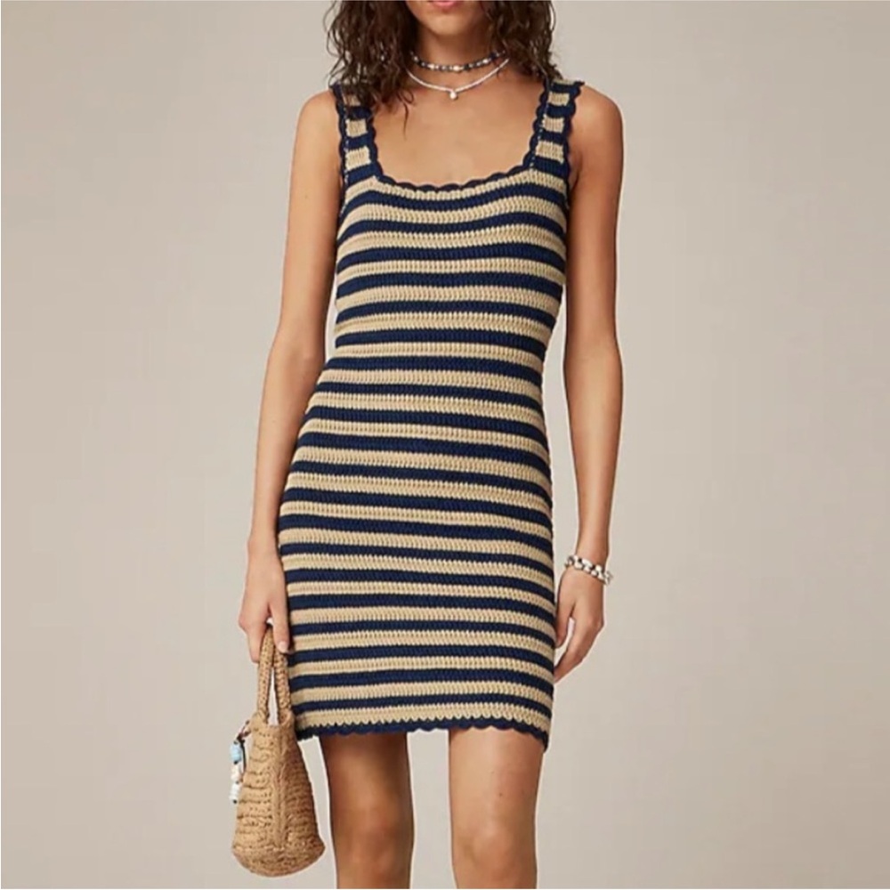 J. Crew Scallop Trim Striped Sweater Dress